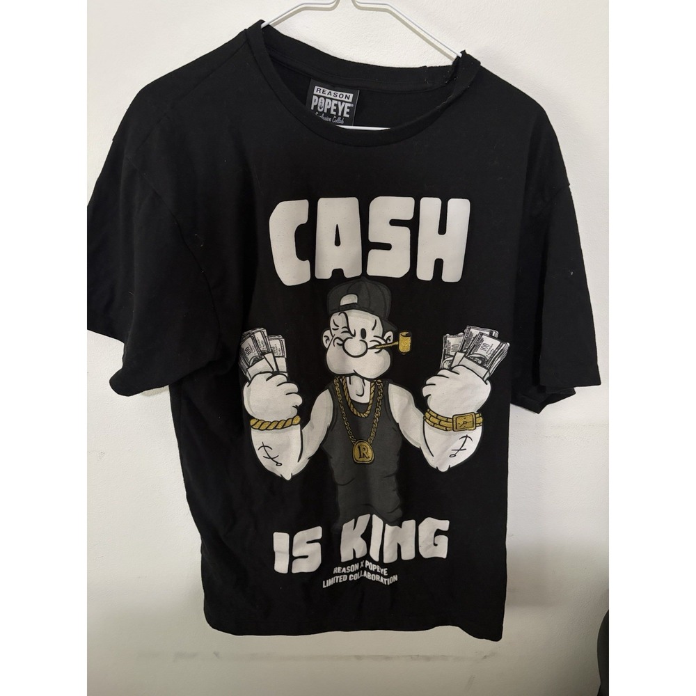 Reason Popeye Cash Is King Graphic Cotton Men's T-Shirt LBlack Short Sleeve